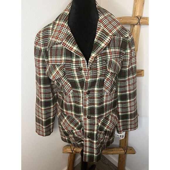 Vintage 70’s Wool Plaid Jacket/Blazer Brown/Cream/Orange/Green Fall Women’s L - Picture 10 of 16
